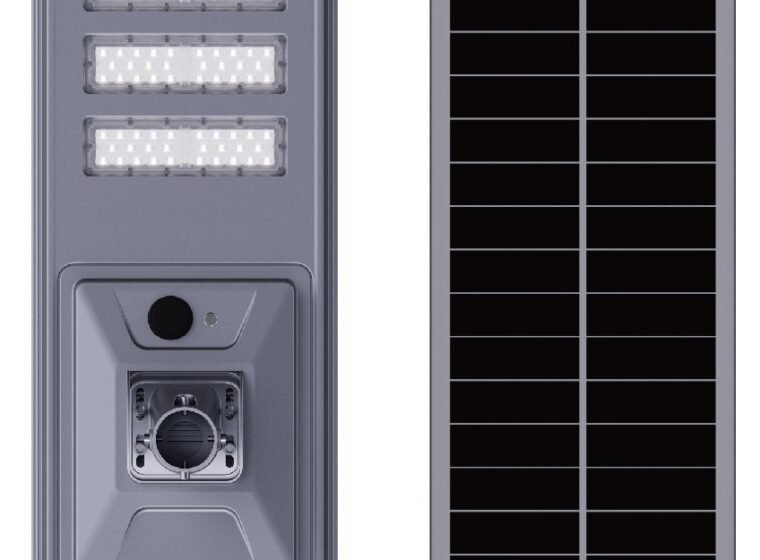 Steelman all-in-one solar street light on a white background
